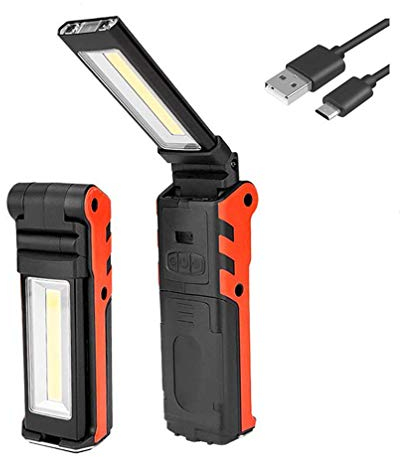 VABOO Lampada da Lavoro USB Ricaricabile, COB Luce da Lavoro Portatile Pieghevole Torcia Lampade di ispezione con Base Magnetica e Gancio per Auto, Campeggio,Emergenza, Workshop