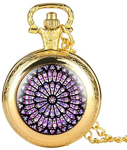 WOAIXI Montre De Poche Vintage,Le Vitrail Rose Notre Dame De Paris Cathédrale De Paris Pocket Watch Symbole du Patrimoine Culturel Parisien Collectibles Cadeau