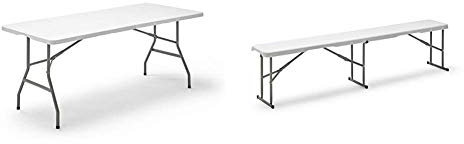 KG KitGarden - Mesa Plegable Multifuncional, 180x74x74cm, Blanco, KG Folding 180 Banco Plegable Multifuncional, 180x28x43 cm, Blanco, Folding BC180