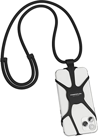 VONMÄHLEN - Infinity Handykette Universal zum Umhängen - Kompatibel mit jedem Handy und Smartphone - Silikon Hülle mit Handyband - Design Schoner aus Silikon - Handy-Umhängeband aus Nylon (Schwarz)