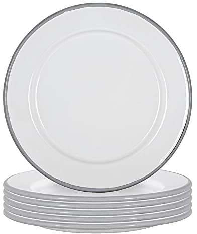 Argon Tableware Enamel Side Plates - 20cm - Pack of 12 - Grey Dining Plates Lightweight Small Dinner Dish for Appetisers, Starters, Mains, Sides, Desserts