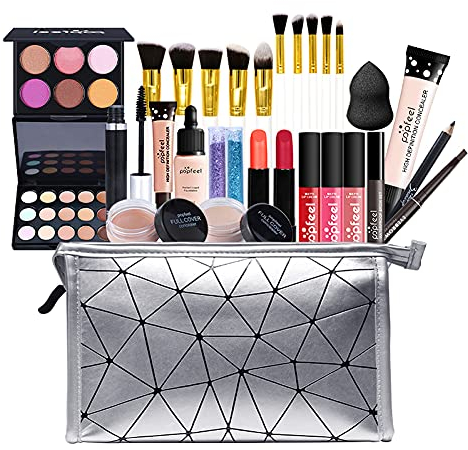 28 Stück/Set All-in-One MakeUp Set Teenager-Geschenk Essential Starter Kit Lipgloss, Lippenstift Lippenbalsam Concealer Concealer Palette Mit Kosmetiktasche