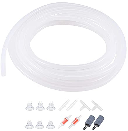 sourcing map Silikonschlauch 4mm ID 6mm (1/4) AD 5m Aquarium Luftschlauch mit Rückschlagventilen Saugnäpfen Anschlüssen Luftstein