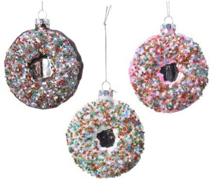 Decoris Christbaumschmuck Glas 9cm x 1 Stück rosa braun oder weiß sortierte Donuts Weihnachtskugeln