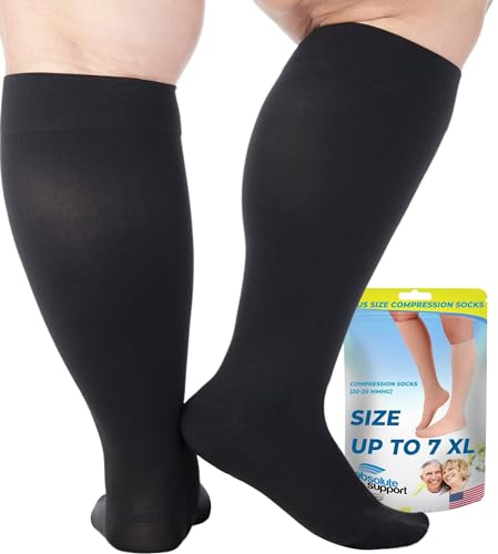 ABSOLUTE SUPPORT blickdichte Kompressionsstrümpfe für Damen und Herren, Klasse 2 20-30 mmHg - Kompressionssocken für Krampfadern, Schwellungen, Lymphödem, Lipödem - Stützstrümpfe Schwarz, 5X-Large