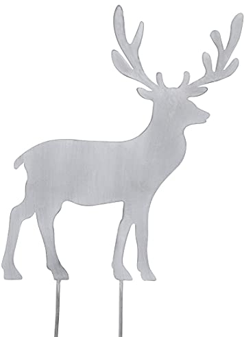 ETC großer dekorativer weihnachtlicher Deko-Stecker Garten-Stecker Hirsch Metall hellgrau