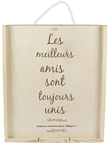 My original gift Coffret en Bois personnalisé pouvant contenir Trois Bouteilles de vin, gravé du Texte de Votre Choix.