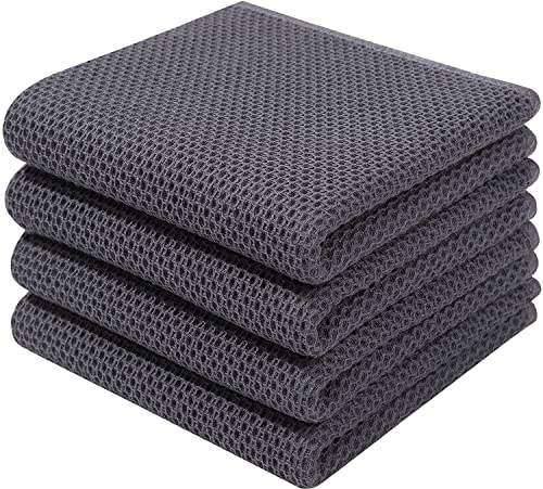 Moosfor Geschirrtücher 100% Baumwolle, 4er Set 32 x 72 cm, Weiche Geschirrhandtücher Küchenhandtücher Saugfähig Küchentücher Dicke Premium Geschirrtuch Spüllappen Putzlappen, Dunkelgrau