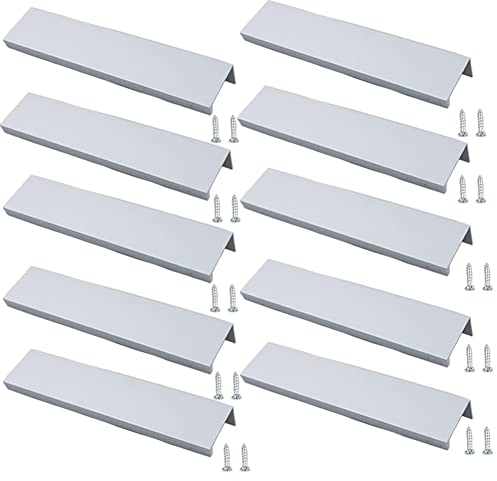 10 Stück Silber Griffe Versteckt Modernes Möbelgriffe Küchengriffe Griffe schubladengriffe Aluminium Mit 20 Schrauben Küche Griffe Lochmitte 160MM