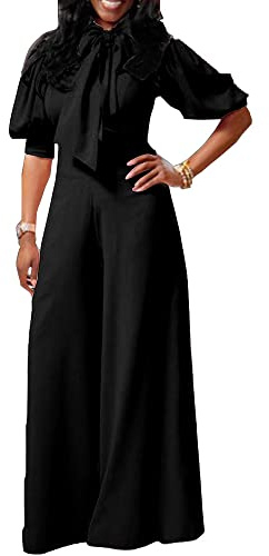 VERWIN Plain Dressy Full Length Bowknot Women's Jumpsuit High Waist Woman Romper