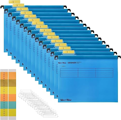 MerryNine A4-Hängemappen,Polypropylen-Aktenschrank, Hängemappen mit Tabs und Karteneinsätzen, für Schule, Zuhause, Arbeit, Büro, Organisation (1, Blau)