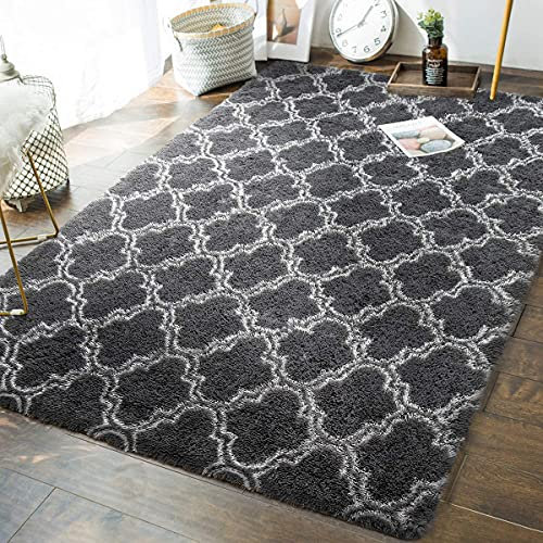 JURLEA Teppiche weicher Innenbereich Design Bereich Teppiche Flauschiger Teppich für Wohnzimmer Glatte Fellteppiche rutschfest Kinderzimmer Teppich (schwarz, 160 x 230 cm)
