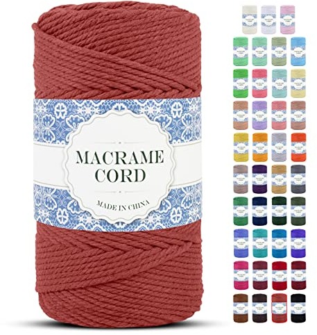 Uiopa Makramee Garn 4mm x 200m Natürliche Baumwollkordel Baumwollseil Baumwollgarn Baumwollschnur, Macrame Cord 4mm für DIY Basteln Stricken Wandbehang Pflanze Aufhänger Boho Deko (Korallrot)