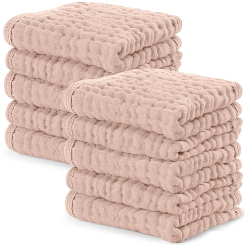 Comfy Cubs Muslin Cloths for Baby 10 Pk - Blush | Soft 6-Layer Cotton Baby Muslin Cloths for Delicate Skin - 25 x 25 cm Large Size, Absorbent, Durable, Gentle Wash Cloth
