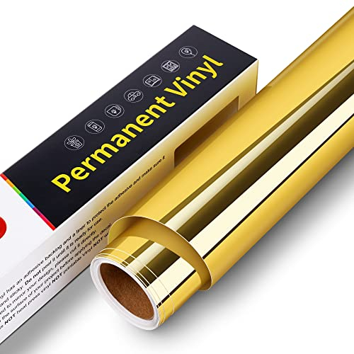 Vinile Adesivo Permanente con Supporto - 30,5x305cm Rotolo di Vinile Permanente, Vinile Permanente Impermeabile per Cricut, Silhouette Cameo, Altri Plotter da Taglio (Oro Cromato)