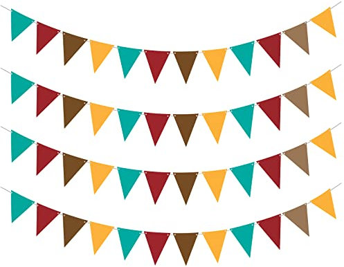 Banderines de Tela Guirnalda de Banderine Infantiles,Banderines Colores Tela, Guirnalda de banderines para Exteriores,48 Piezas de Banderines Fiesta,Banderín de Fieltro Color Vintage