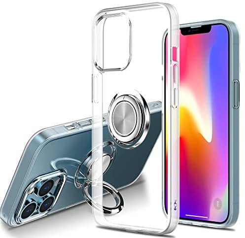 Dqtaoply for iPhone 13 Pro Case, Clear Cover Ultra Thin Transparent TPU Silicone Bumper Soft Case with 360° Ring Stand Magnetic Car Mount Cover for iPhone 13 Pro Clear