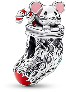 PANDORA Festliches Maus & Weihnachtsstrumpf Charm aus Sterling-Silber, Moments Collection, kompatibel Moments Armbändern, 792366C01