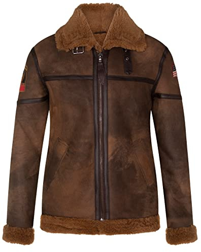 Infinity Leather Men's Brown B3 Sheepskin Jacket Shearling Aviator Pilot Flying US Badges L