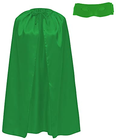 Capa y Antifaz Superheroe para Niños Grandes y Adolescentes, Capas Superheroes 90 cm de Largo para Disfraz de Superman Carnaval, Juego de 2pcs (Verde)
