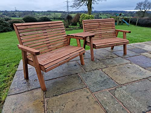 Churnet Valley WOODEN GARDEN CHAIRS, COMPANION SET, BISTRO SET, SITS 4, WOODEN BENCH, ANGLED TRAY