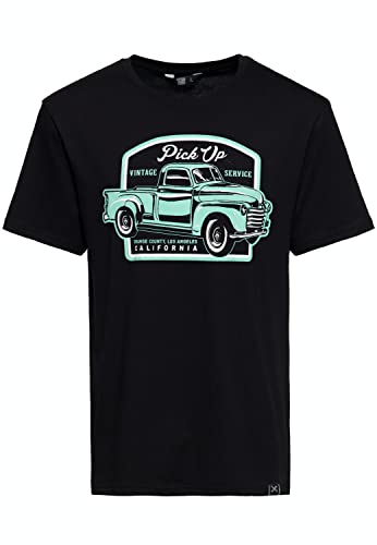 King Kerosin Herren Vintage Retro T-Shirt Kurzarm Shirt Basic Shirt Regular Fit Front-Print Rockabilly Born to Be Hard