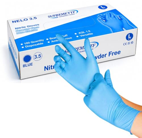 Supreme TTF Blue Nitrile Disposable Gloves Non Latex powder Free Ambidextrous Box of 100 (1000 Gloves (1 Case), XL (Size 10))