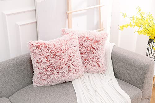 NordECO HOME 2er Set kissenbezüge Kissen Künstlich Pelz Fellkissen Dekorative Deko Kissen Kuschelkissen Flauschig Sofakissen Weich Plüschkissen für Sofa (50x50cm, Rosa Ombre)
