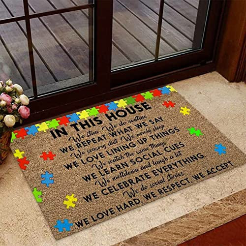 Generic Indoor/Outdoor Non-Slip Doormat, 23.6x15.7 Inch, Multicolor, Funny, Love Theme, Housewarming, Wedding, Custom Text and Awareness Symbols