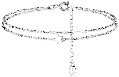 ORAZIO Argent 925 Multicouches Bracelet de Cheville pour Femmes Coeur Boule Ronde Zircon Multiples Styles Bracelets de Cheville avec Chaîne Ajustable Bijoux de Pieds pour la Plage D'été 5