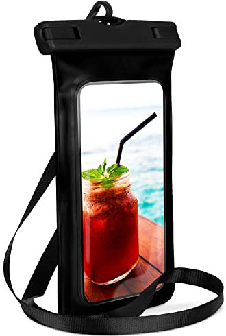 ONEFLOW Beach Bag für iPhone 12 mini wasserdichte Hülle mit Touch und Kamera Fenster, Unterwasser Handyhülle zum Reisen, Schwimmen mit Armband und Band zum Umhängen, Schwarz