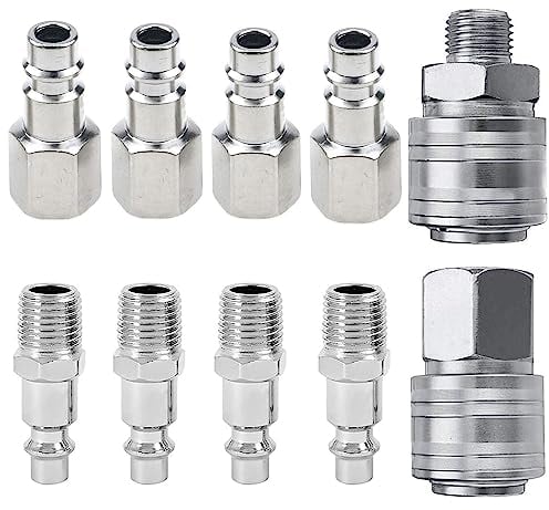 10 Stück 1/4 BSP Schnellkupplung für Schläuche, Druckluftkupplung für Euro-Luftschläuche, Luftkompressor Set, Kompressor-Armaturen, 1/4 Zoll BSP-Gewinde, Schlauchverbinder-Armaturen-Set