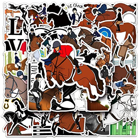 Pferde Sticker Set, 50 Stück Pferde Graffiti Kinder Aufkleber,Wasserfeste Decal Pferde Reiter Sticker für Teenager Erwachsene Laptop Koffer Helm Motorrad Skateboard Fahrrad Scrapbooking Mitgebsel