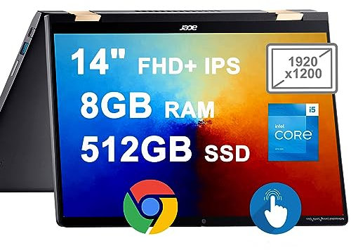Acer Chromebook Spin 714 Ordinateur portable 2 en 1 14 FHD+ IPS Écran tactile 13e génération Intel 10 cœurs i5-1335U Beats i7-1255U 8 Go de RAM 512 Go SSD rétroéclairé USB-C Thunderbolt Sleeve