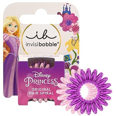 invisibobble KIDS Disney Rapunzel 3er-Set, Rosa & Lila – Spiral Haargummi, Zopfgummi Mädchen – Haargummi ohne Ziepen für Perfekten Halt