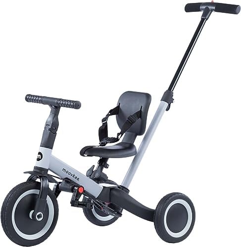 Dreirad ab 1 Jahr mit Schubstange 6in1 - Grau Laufrad - Dreirad mit Schubstange - Baby Fahrrad ab 1 Jahr - Fahrrad Kinder - Laufräder - Sicherheit Lauflernrad für Ihr Kind Dank 3-Punkt-Gurt