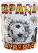 Siempre en tu mano Taza de cerámica España Personalizada. NOMBRE, Escudo Selección Española. Mundial y Eurocopa. Futbolista rompiendo la taza con la pelota.