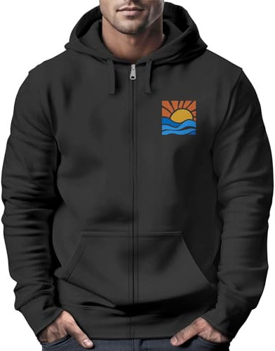Neverless® Sweatjacke Herren Zip Hoodie Pullover Kapuze Logo Print Sommer Sonne Welle Strand Meer Fashion Streetstyle schwarz 4XL