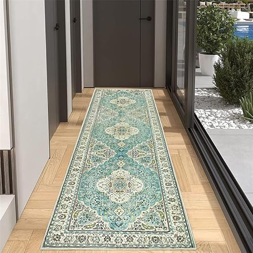 Teppich Läufer 60x180cm, Waschbarer Teppich Flur Läufer, Innen- und Außenbereich, Weicher Rutschfester Teppich Teppich für Schlafzimmer, Küche, Wäscherei, Eingang
