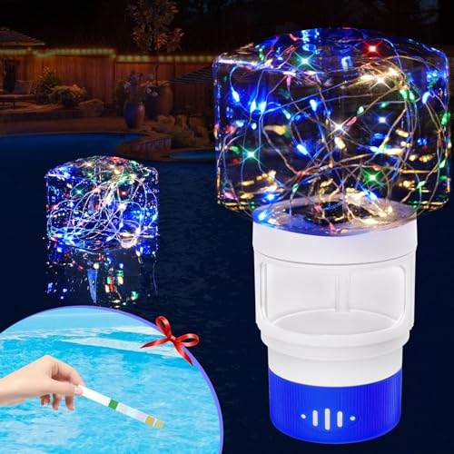 KingSom Dosificador Cloro Piscina,Dispensador Cloro Piscina Solar con Luces de Colores,Dispensador Cloro Flotante con Desbloqueo Ajustable,Fácil Apertura,Gran Flotador Dosificador Dispensador Cloro