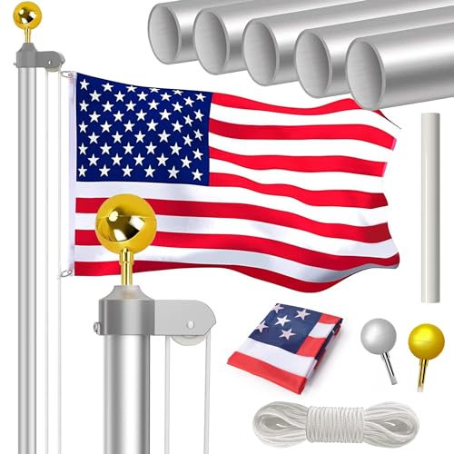 Flag Poles for Outside House Inground, 20ft Heavy Duty 13 Gauge Aluminum Flagpole Kit with 3x5 American Flag, Extra Thick Outdoor In Ground Flag Pole for Outside,