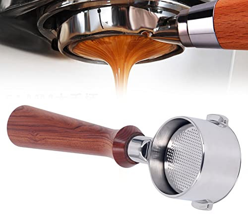 NirWa 51 mm Siebträger, 2 Ohren, bodenloser Kaffeegriff, Kaffeemaschinenteile, Edelstahl für Delonghi ECO310 (F-Typ, rotes Holz)