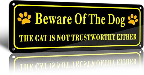 TAKULA Beware of Dog Sign - 25 * 9 cm Brushed Aluminium Warning, Laser Engraved With Self-Adhesive Stickers for Fence Gates or Doors | Pack of 1