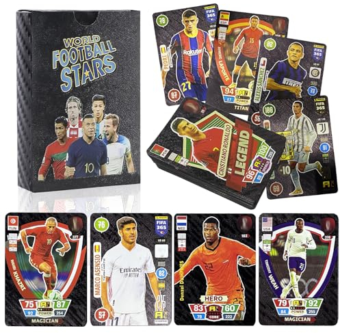 Pack of 55 World Cup Football Star Cards, Football Trading Card, UEFA Champions League Ball Football Cards, World Cup Trading Cards for Children, Teenagers and Adult Fans