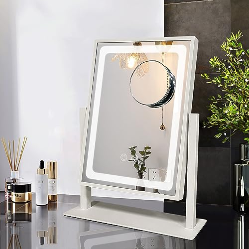 WITFAMILY 12 x 9 Hollywood Spiegel Schminkspiegel mit Beleuchtung,Kosmetikspiegel mit Licht Touch-Steurung 3 Farbbeleuchtungsmodi Abnehmbar 10-fache Vergrößerung,weiß