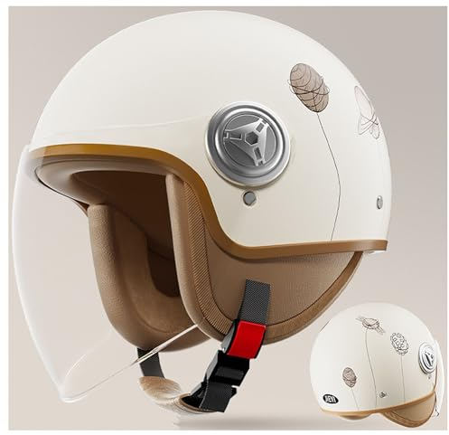 3/4Casque Ouvert Demi-Casque De Moto Homologué ECE avec Visière Casque Bols pour Hommes Et Femmes Adultes Casques De Moto Vintage Demi-Visage pour Chopper Scooter De Vélo Cruiser 4,58-62CM