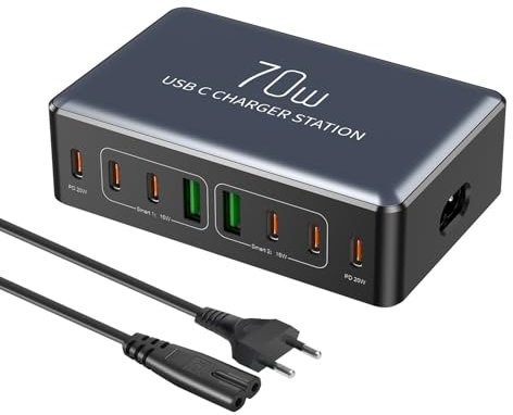 USB Charger Phone Charging Hub 80W 8-Port Multi USB-C Charging Station PD Fast Charger UK Plug Wall Charger for iPhone 16/15/14/13/Pro Max/Plus/iPad Pro/Samsung etc