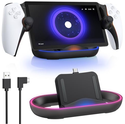 FYOUNG Charging Dock Station for Playstation Portal, Portable Charger Stand for Ps Portal with RGB Light and USB C Charging Cable, Handheld Stand Holder for Playstation Portal - Black