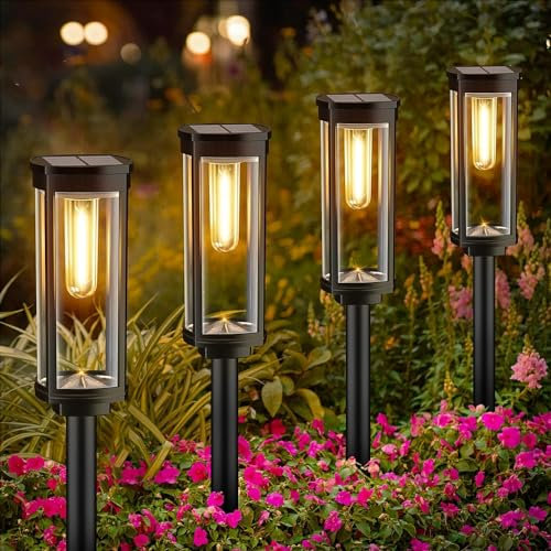 EDISONFIRE Sehr Hell Solarlampen für Außen Garten, 2 Stücke Gartenleuchten Solar Warmweiß,IP65 Wasserdicht Solarleuchten Garten Außenbeleuchtung Wegeleuchte Deko für Außen Garten,Terrasse, Pfad, Rasen