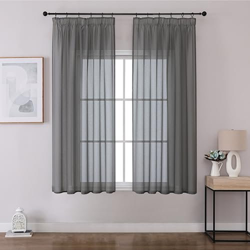 Joydeco 2er Set H137 x B140 cm Grau Kurz Vorhänge für Schienensystem Schiene Gardinen Transparent Vorhang Durchlässig Curtains Modern Living Room
